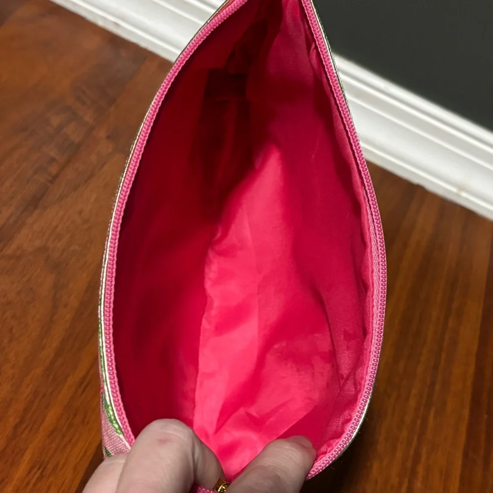 Lily Pulitzer for Estee Lauder Pink and Green Floral Cosmetic Bag